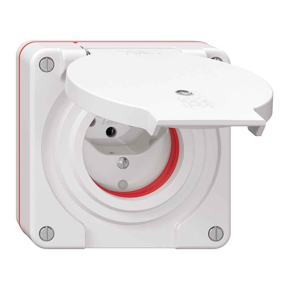 Prise NUP NEVO, 1×T13, IP55 d'après SN 441011, a.joint rouge, a.LED, blanc