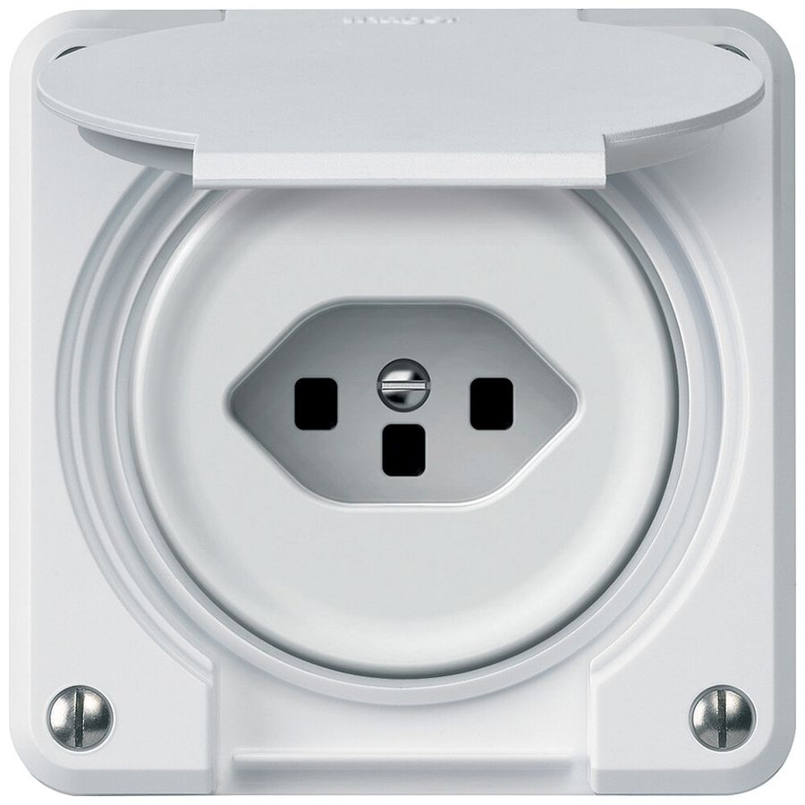 UP-Steckdose robusto 1×T23 16A 250V 86×86mm IP21 weiss