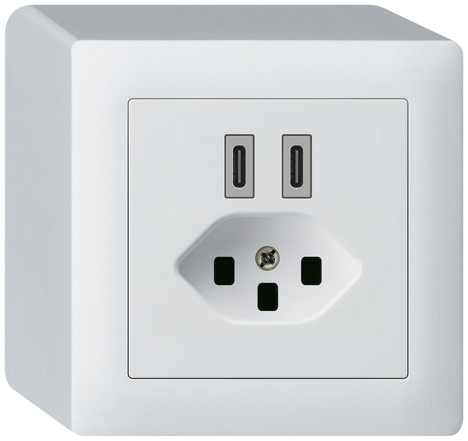AP-USB-Ladesteckdose Hager kallysto C-C 20W+T23 5V 86×86mm weiss