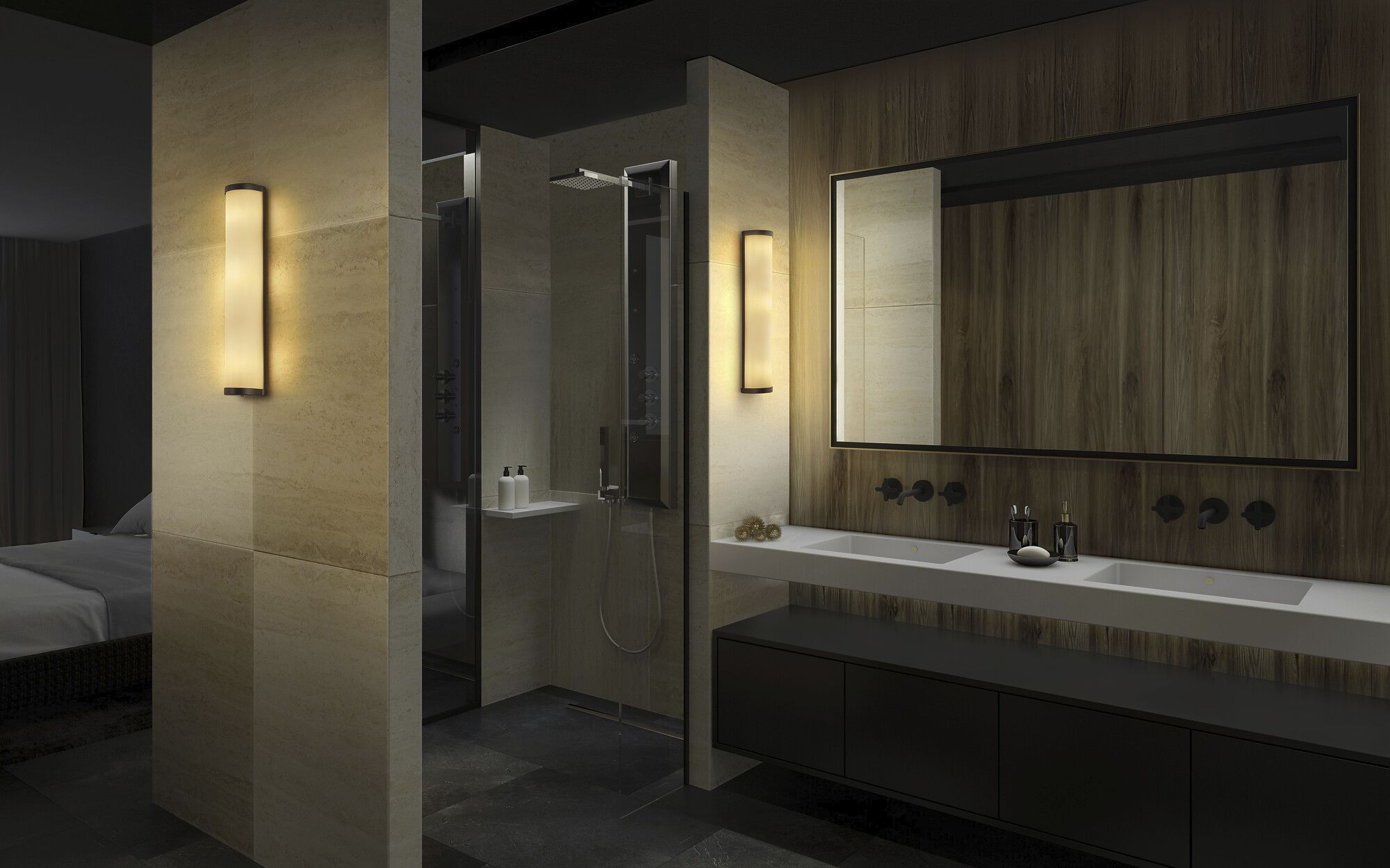 Wandleuchte LEDVANCE Bathroom E14 3×0…12W IP44 455×86mm schwarz