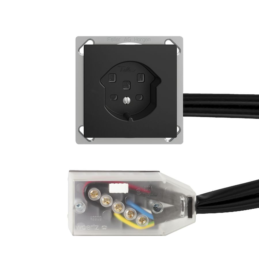 Prise INC EDIZIOdue T25 16A noir pour câble plat Technofil