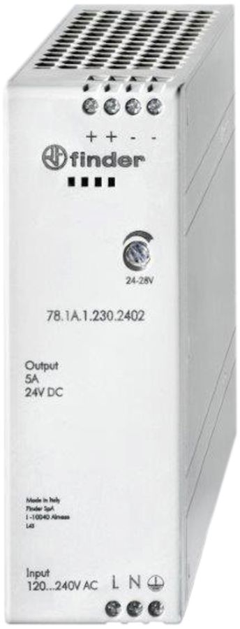 EB-Schaltnetzteil Finder 78.1A, IN: 120…250VAC, OUT: 24…28VDC/5A