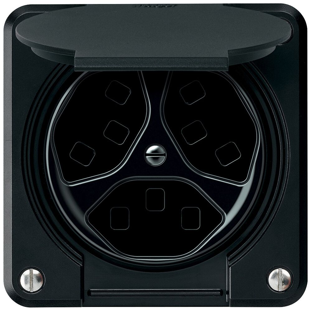 UP-Steckdose robusto 3×T23 16A 250V 86×86mm IP21 schwarz