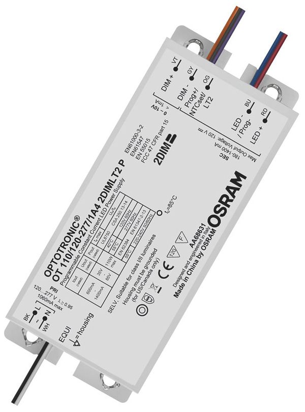 Convertitore LED OT 110/120…277/1A4 2DIMLT2 P 110W 600…1400mA 168×68×38mm IP64