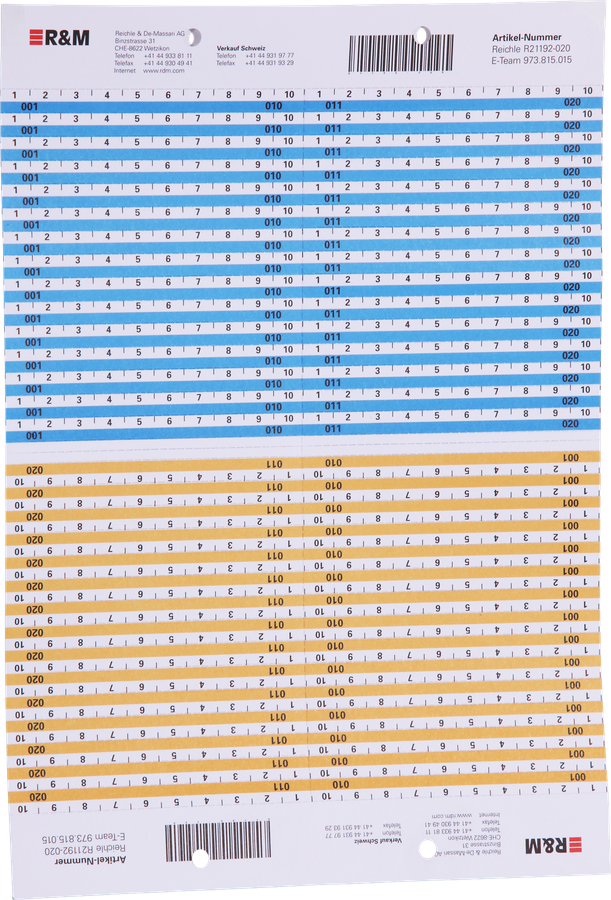 Feuille bande indicatrice R&M VS Modular 001-020 bleu/orange
