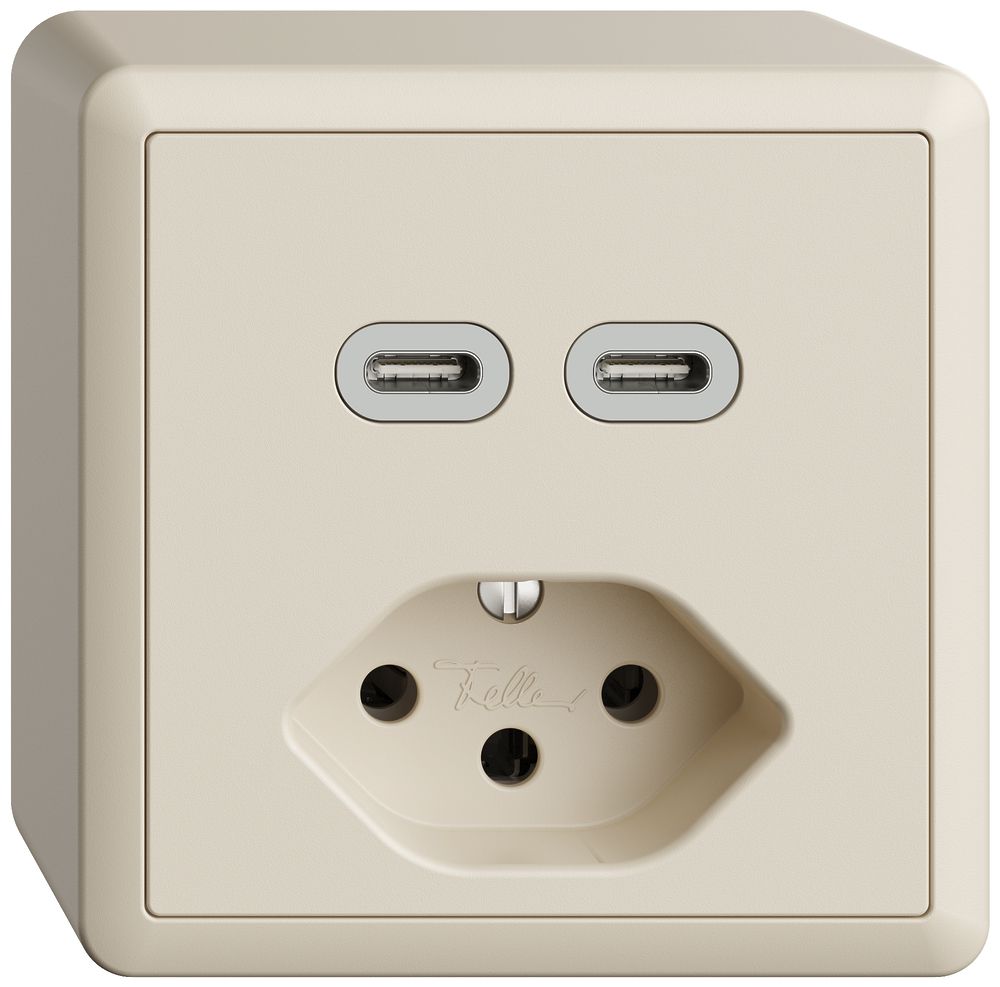 Prise AP USB 2×type C + type 13 Feller EDIZIOdue FX54 230V 3000mA crema