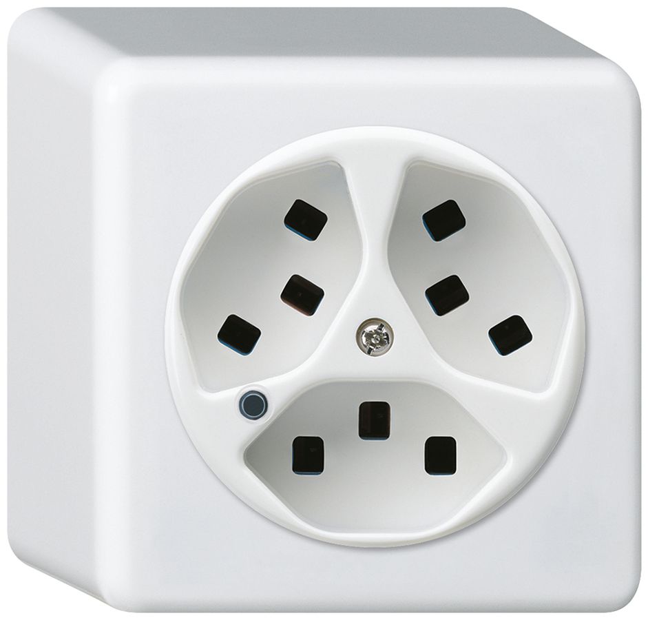 AP-Steckdose Hager basico 3×Typ 23 beleuchtet Q weiss