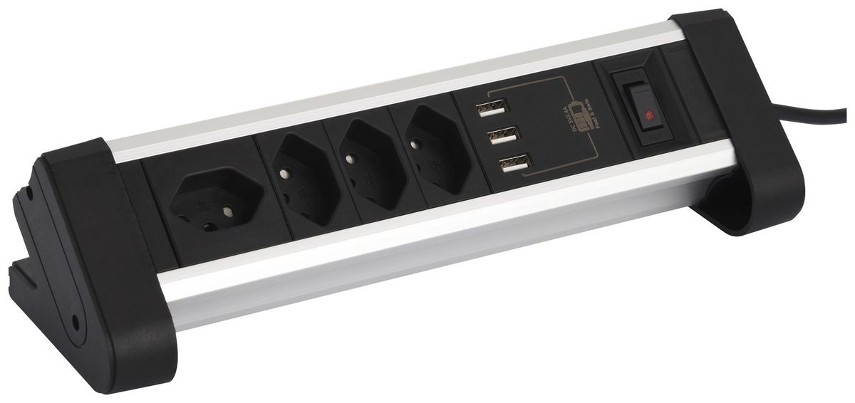 Prise multiple de table 4×T13/3×USB-A 2m T12 noir