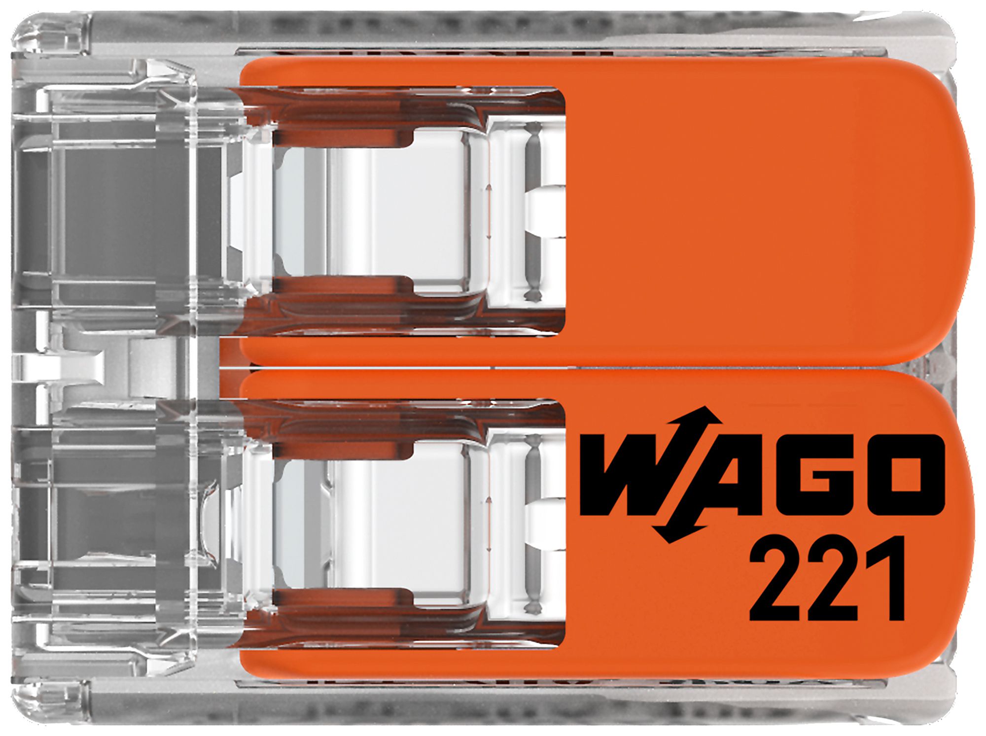 Morsetto di connessione WAGO 221 2×0.2…4mm² leva 32A 450V arancione trasparente