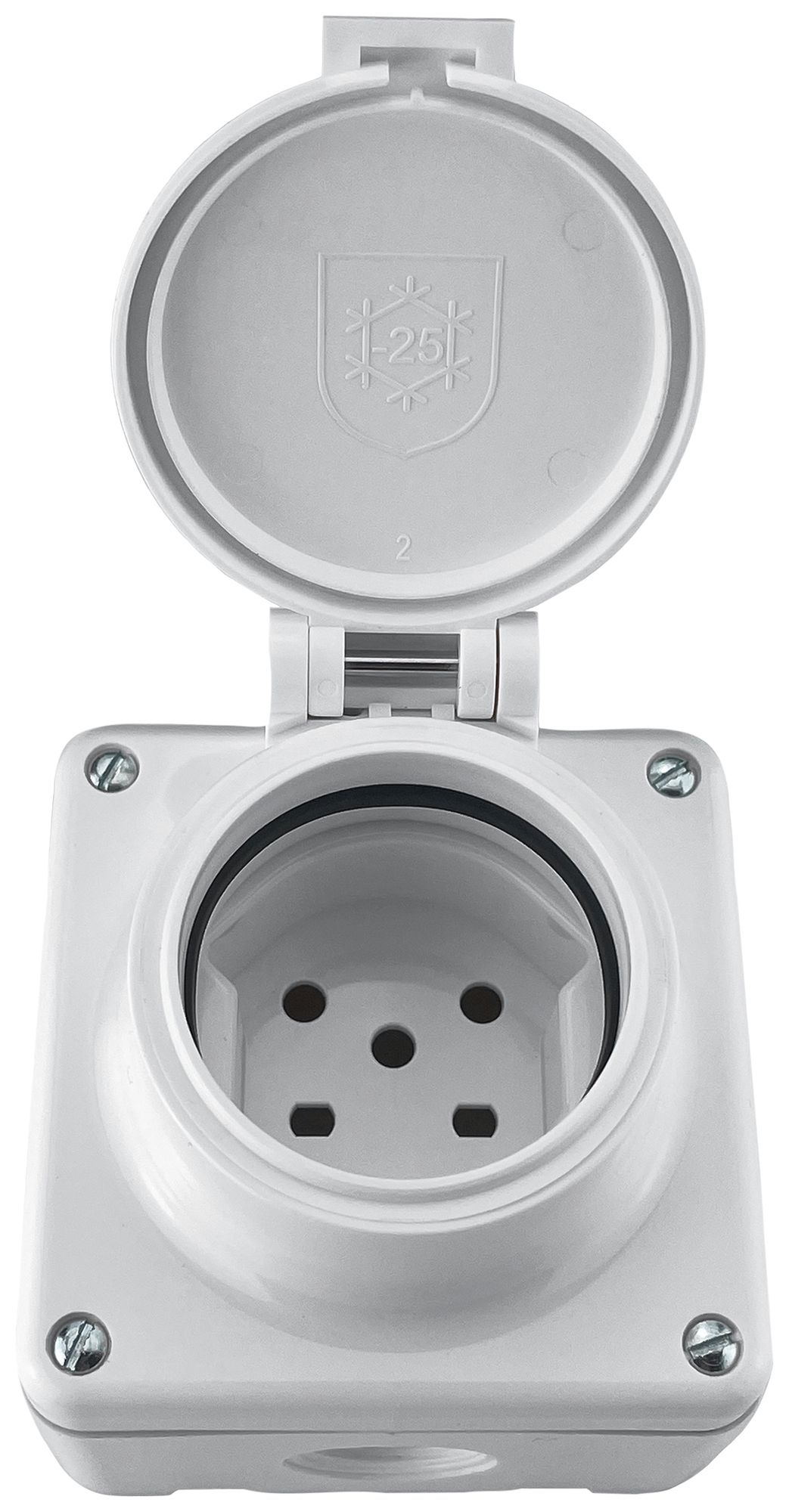 Prise AP Steffen MICA 1×T15 10A 400V IP55 avec couvercle blanc