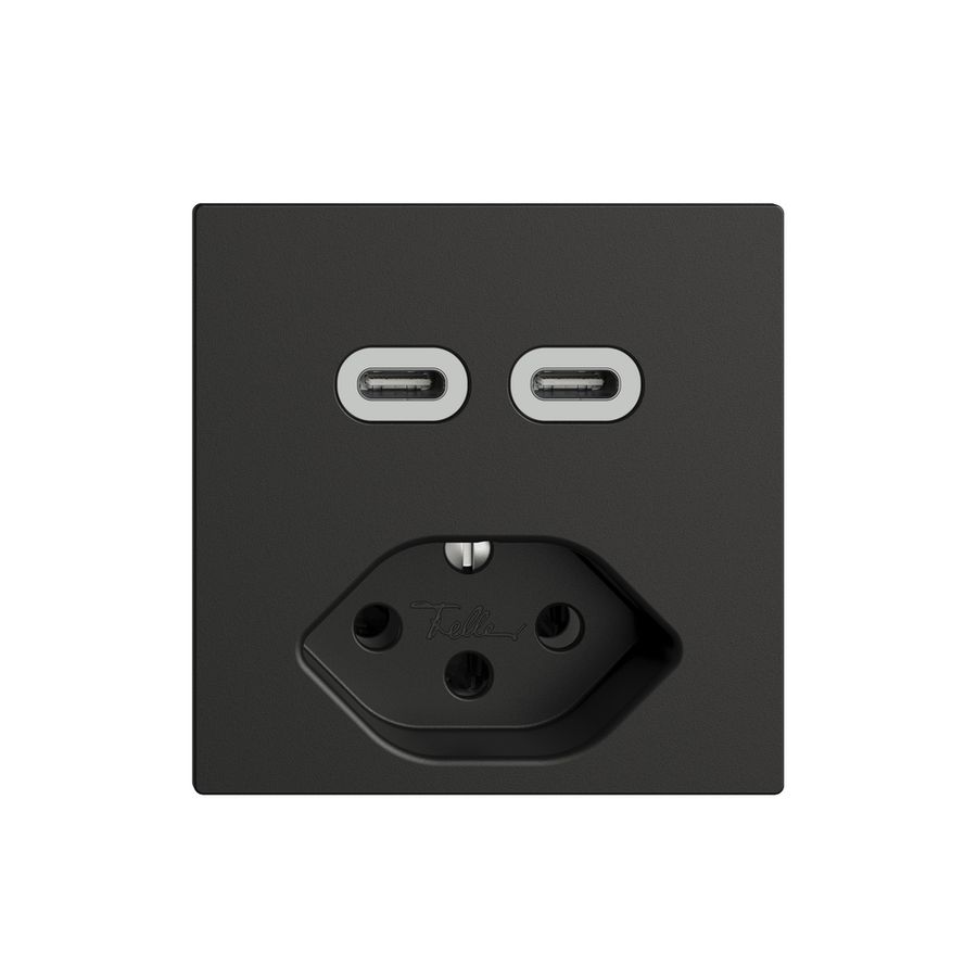 Prise USB 2×type C + type 13 Feller EDIZIOdue F 230V 3000mA noir