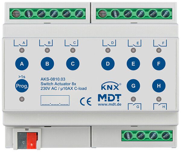 Actionneur-commutateur KNX AMD MDT AKS-0810.03 8-can 10A 230VAC 6UM