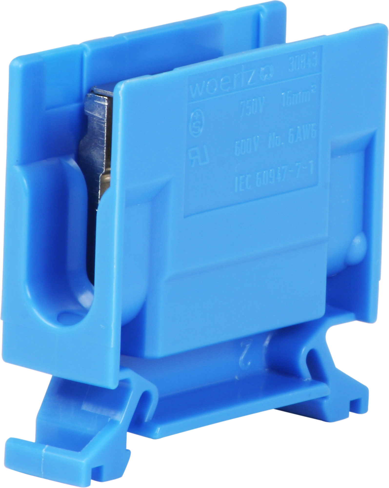 Abzweigklemme Woertz 6…16mm² 76A 750V Schraubanschluss 2×1 TH35 blau