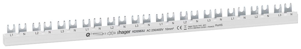 Kammschiene Hager quickconnect 2P 3Ph Gabel 10mm² 63A 466mm grau