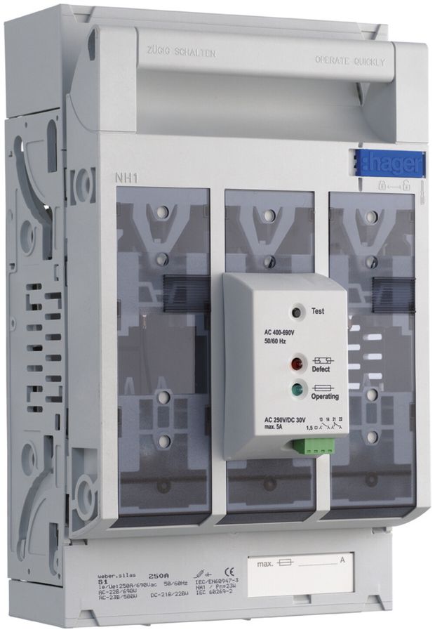 Coupe-circuit HPC weber.silas DIN1 690VAC 250A saillie/profilé ht/bs cont.fusib.