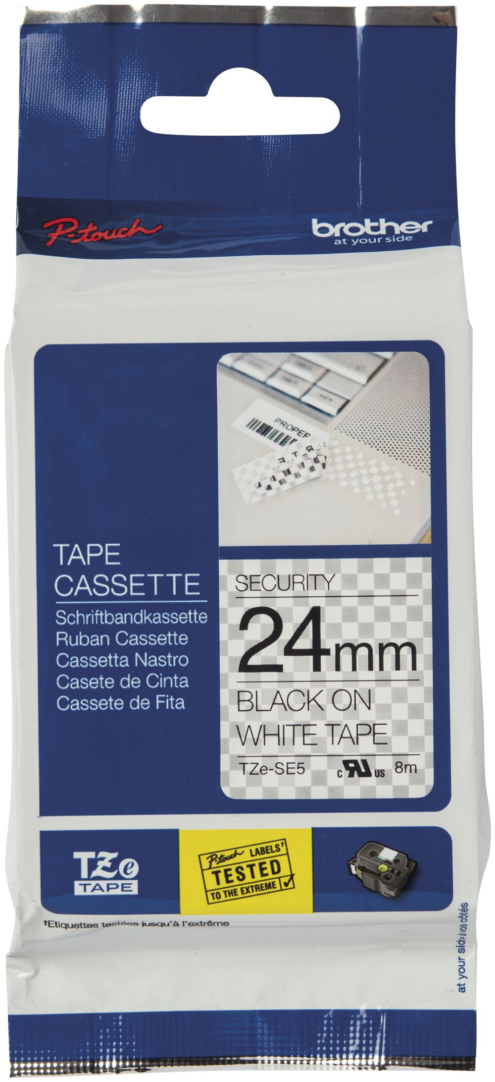 Cassette de ruban à imprimer TZe-SE5 24mm×8m, blanc/noir