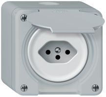 Presa AP robusto 1×T13 10A 250V 86×86mm IP21 grigio