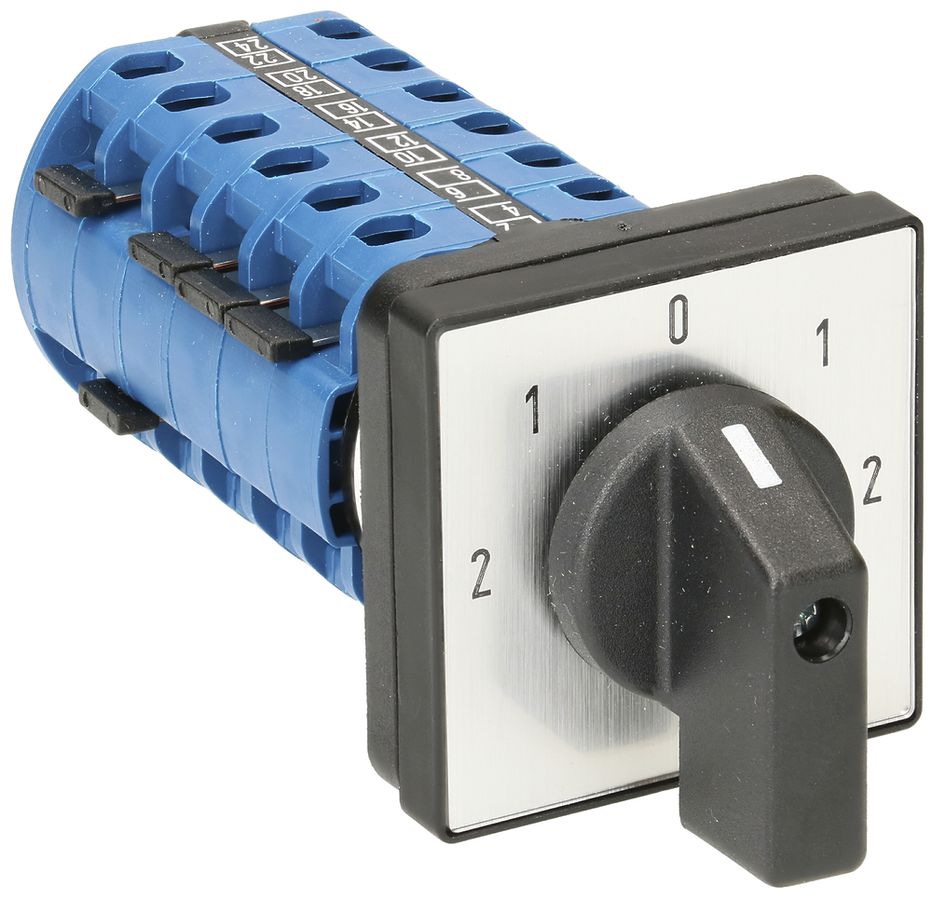 EB-Drehschalter K&N, 20A/690V 3L, Griff sz, 48×48mm, Ø6mm, "2-1-0-1-2"