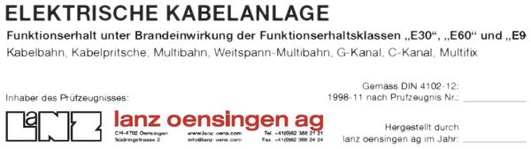 Étiquette Lanz maintien de fonction en cas de feu