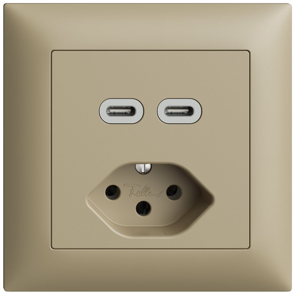 Prise ENC USB 2×type C + type 13 Feller EDIZIOdue FMI 230V 3000mA sand