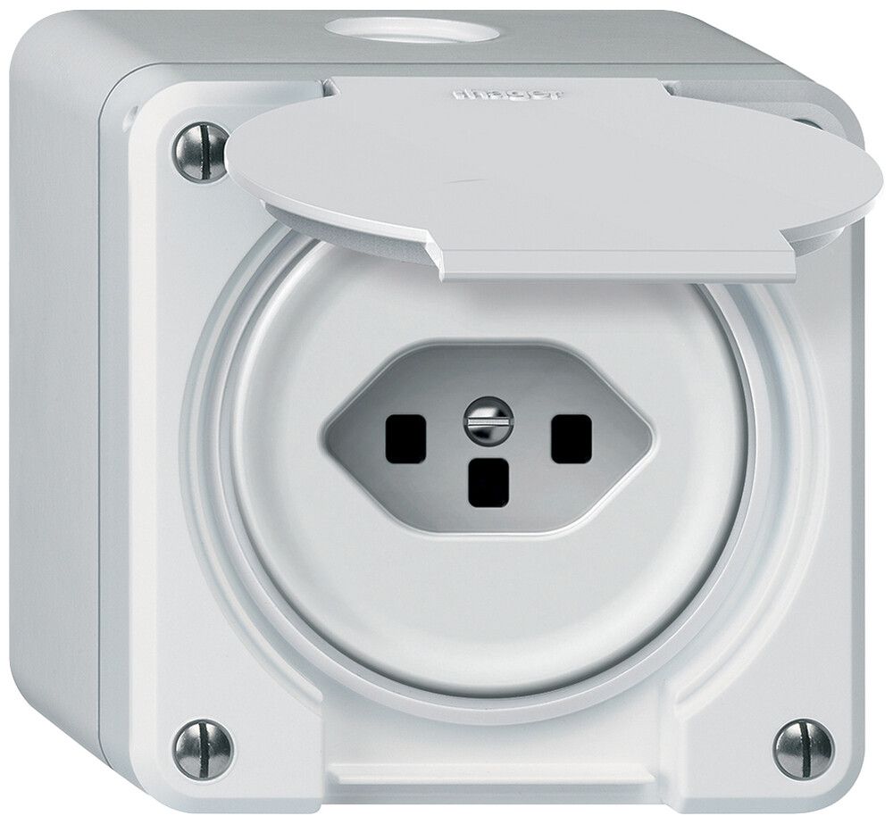AP-Steckdose robusto 1×T23 16A 250V 86×86mm IP21 weiss