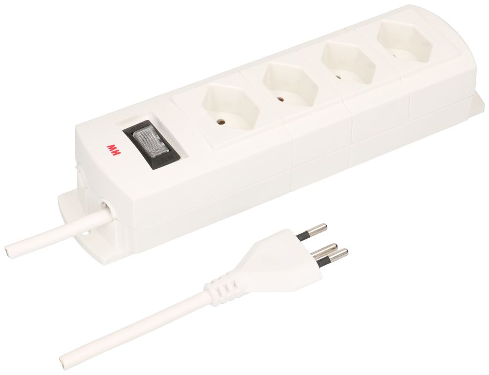 Prise multiple MH 4×T13 Prime-Line Td 3×1mm² 5m blanc interrupteur