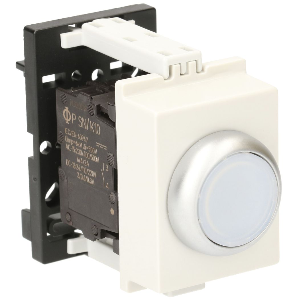 REG-Leuchttaster K&N, 230VAC, 1S 6A, 2TE, Kalotte weiss
