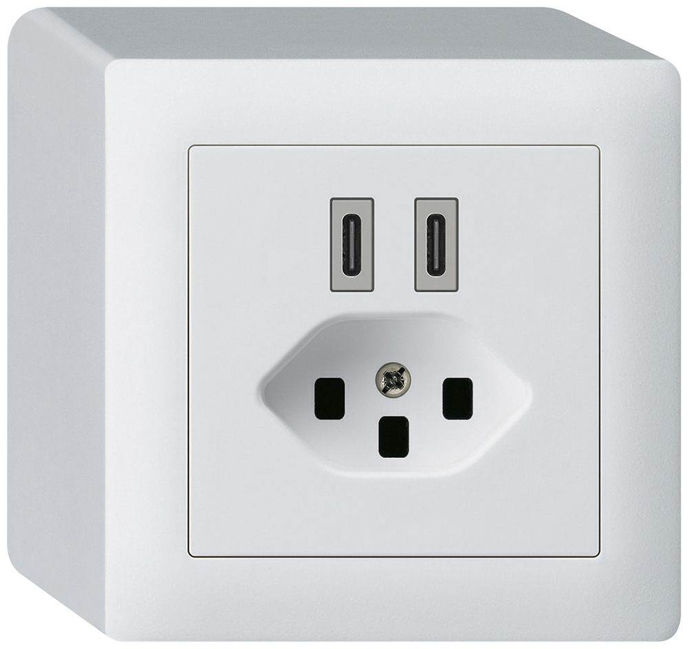 AP-USB-Ladesteckdose Hager kallysto C-C 20W+T23 5V 86×86mm weiss