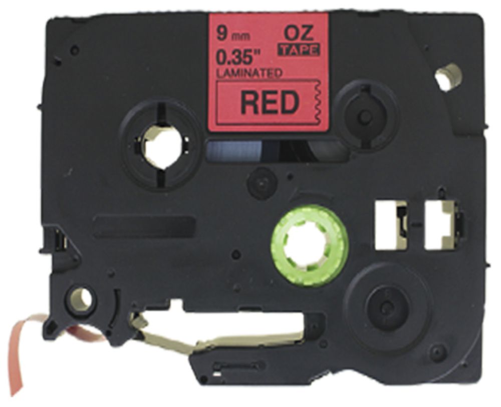 Cassette ruban compatible avec OZE-421, 9mm×8m, rouge/noir