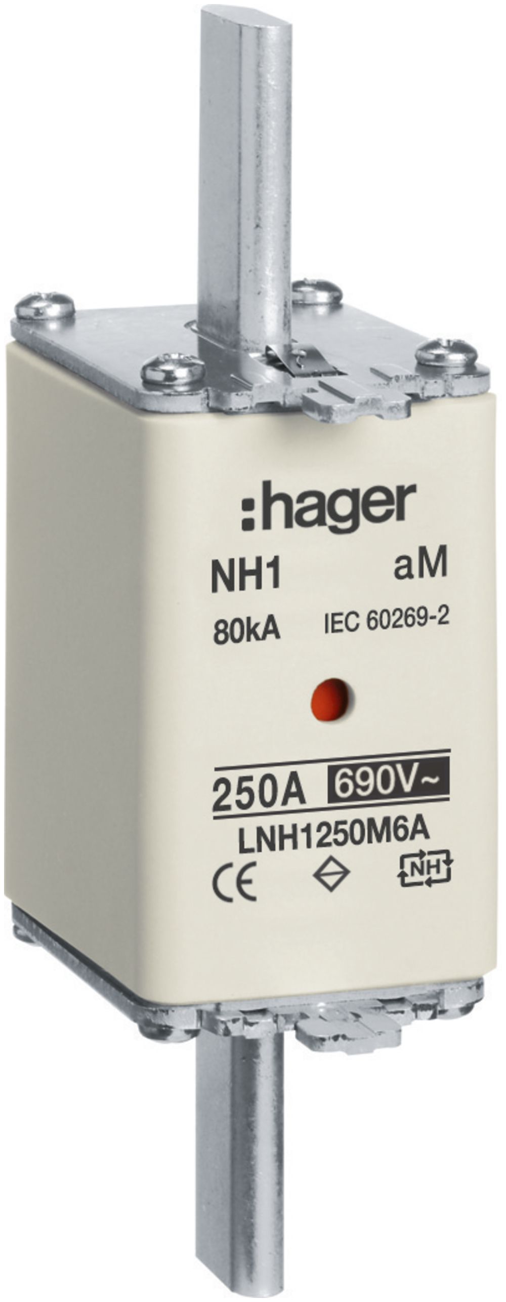 Fusible HPC Hager DIN1 690VAC 250A aM avertisseur double inoxydable