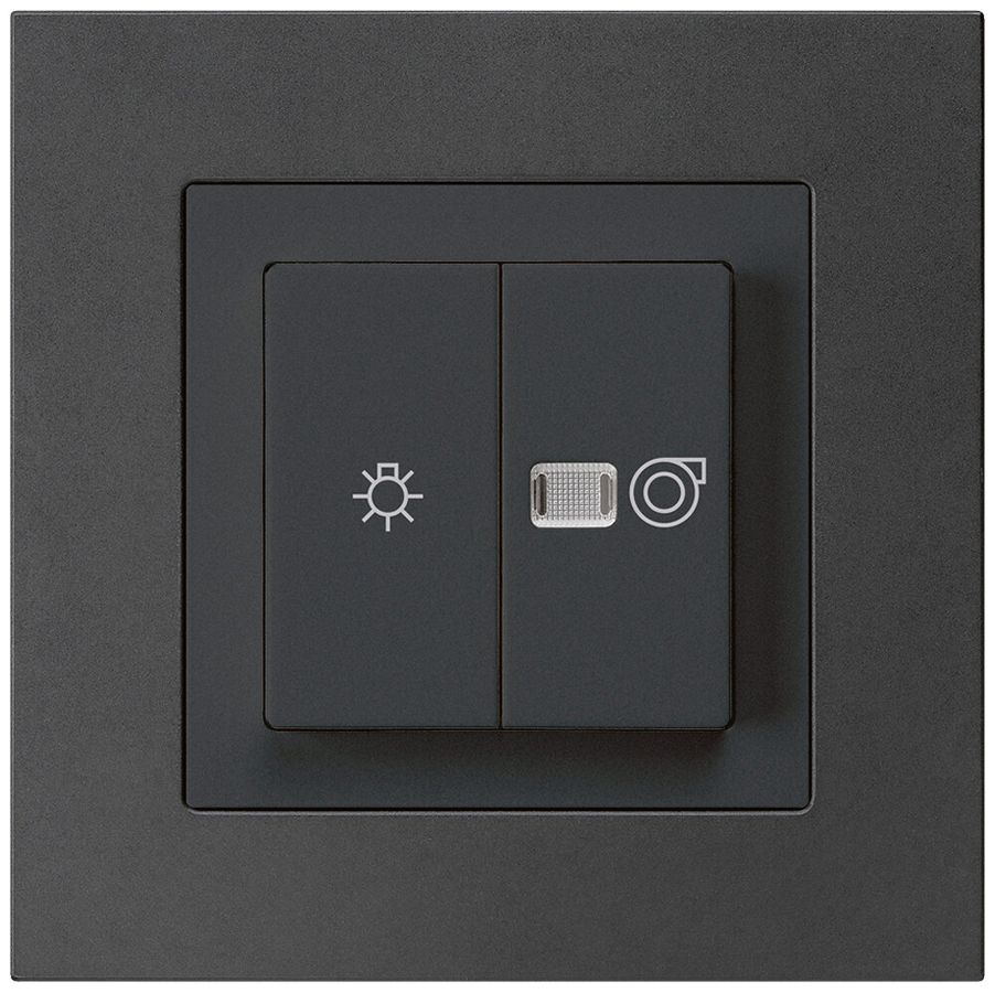 UP-Leuchtdruckschalter kallysto.pro schwarz 1/1L Symbolen Licht+Ventilation