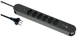 Prise multiple Re:Life 10A avec interrupteur EN/HORS 6×T13 3×USB 1.8m noir