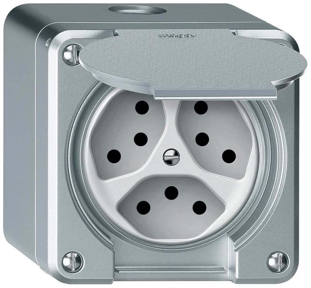 AP-Steckdose robusto 3×T13 10A 250V 86×86mm IP21 Aluminium
