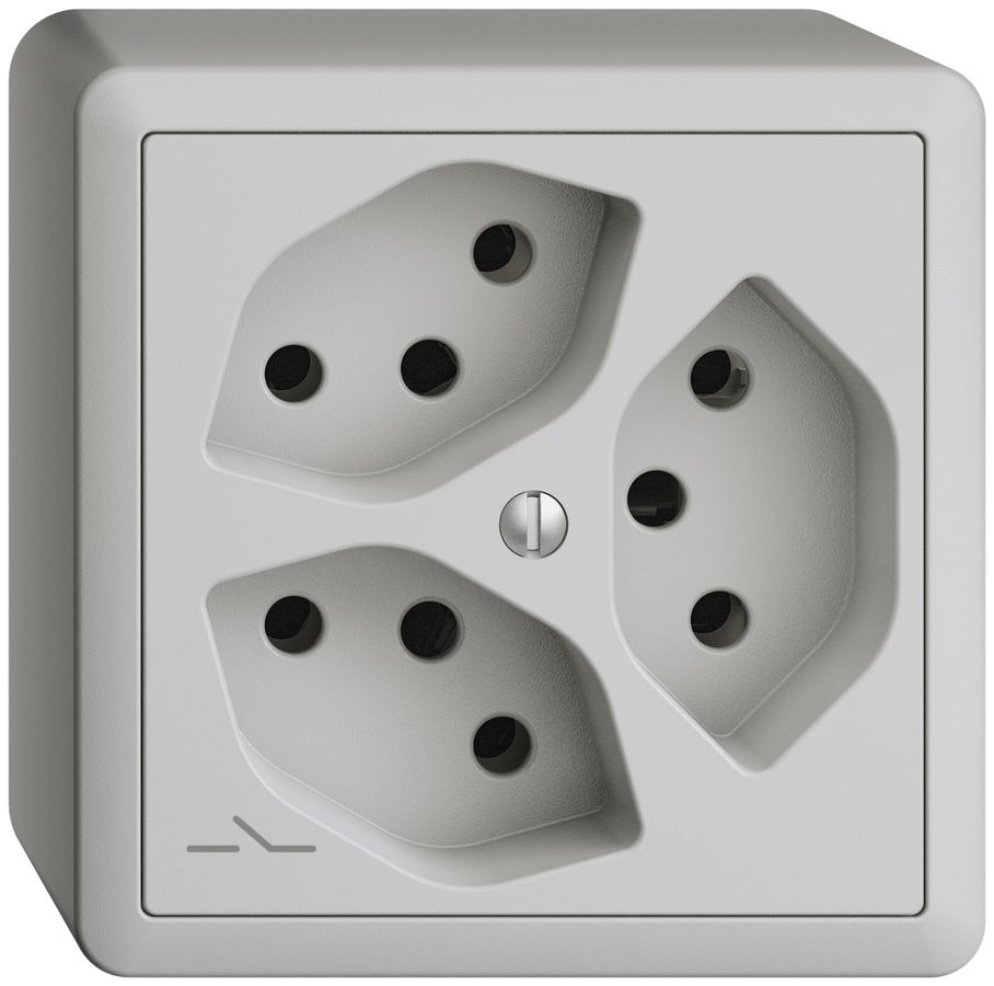AP-Steckdose EDIZIOdue 3×T13 1×S hellgrau mit Shutter
