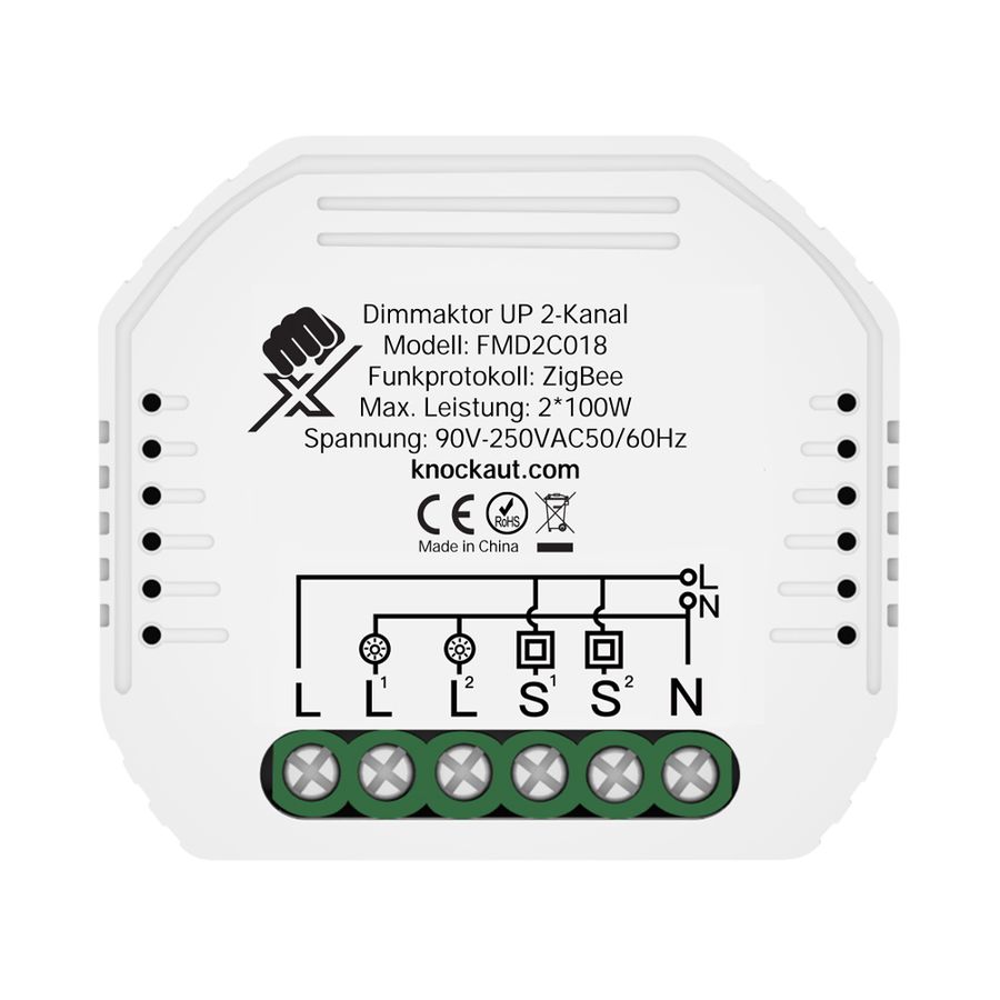Dimmer a incasso 2 canali KnockautX, da BRELAG