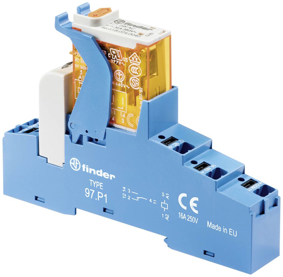REG-Koppelrelais Finder 4C.P1, 1W 16A AgNi, 24VAC, Push-In-Klemmen