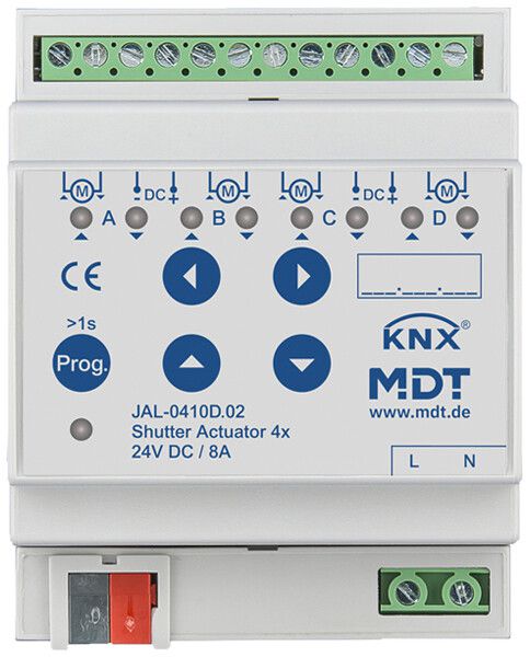 Attuatore per persiana KNX AMD MDT JAL-0410D.02 4-can 8A 180W 24VDC 4UM
