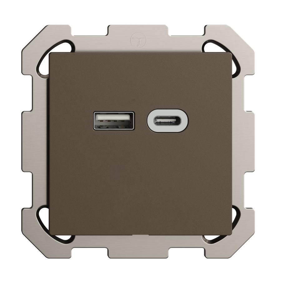 Prise ENC USB 18W type A + type C Feller EDIZIOdue FM 230V 3600mA coffee