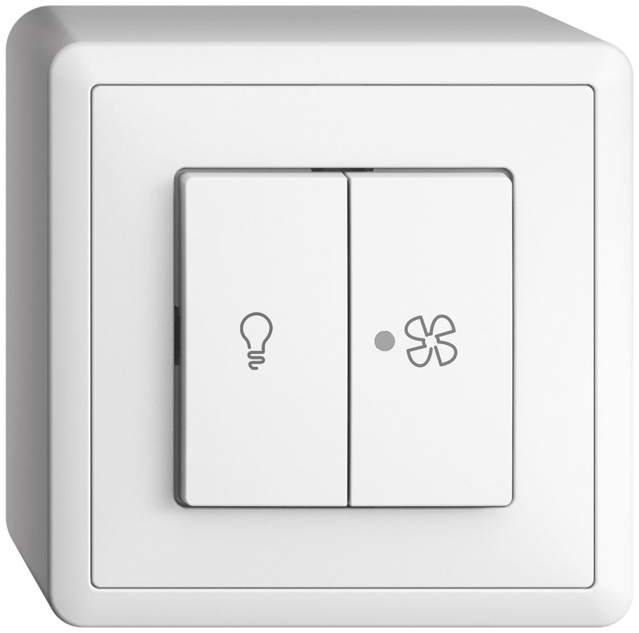 Interruttore AP per luce e ventilaz. EDIZIOdue bianco, LED giallo
