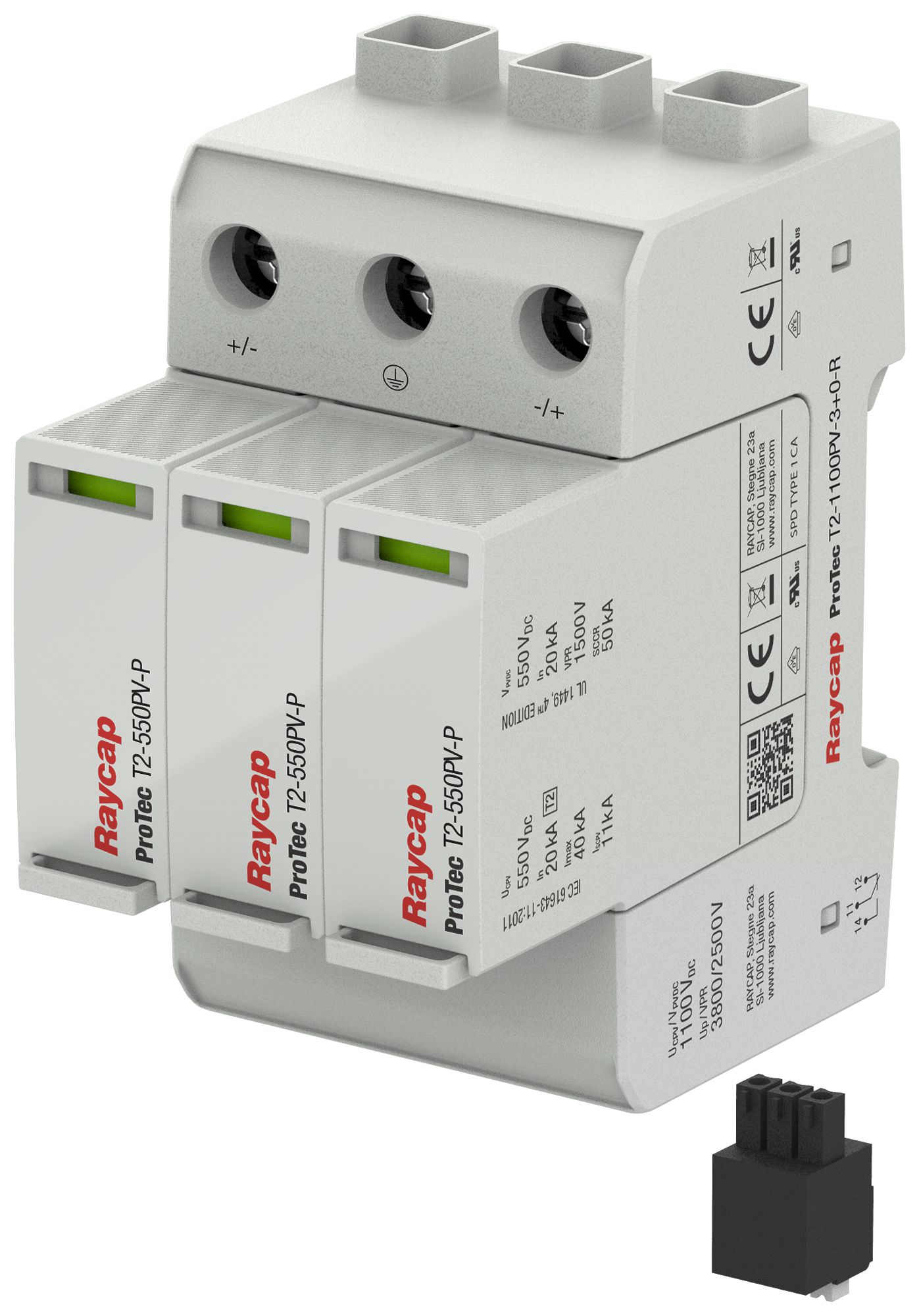 Parasurtension AMD ProTec T2-1100PV-3+0-R, type 2, 1100VDC