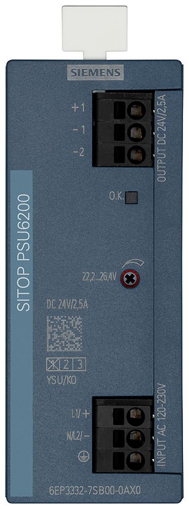 Alimentation Siemens SITOP, IN: 120…230VAC (120…240VDC), OUT: 24VDC/2.5A