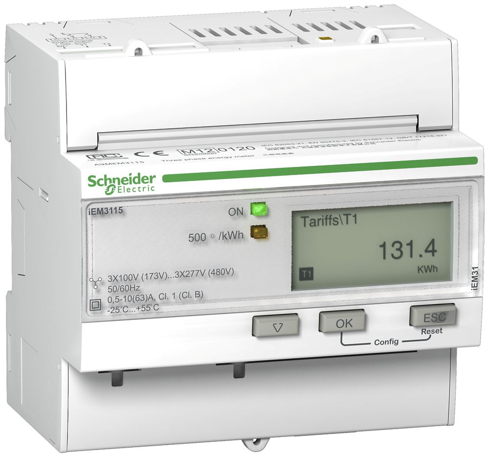 REG-Energiezähler Schneider Electric iEM3115 MID 3P+N 63A Impulse Multitarif