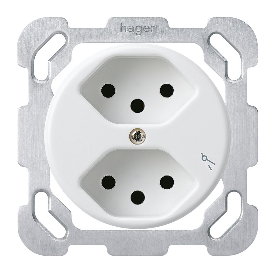 Einsatz zu UP-Steckdose basico 2×Typ 13S mit Befestigungsplatte weiss