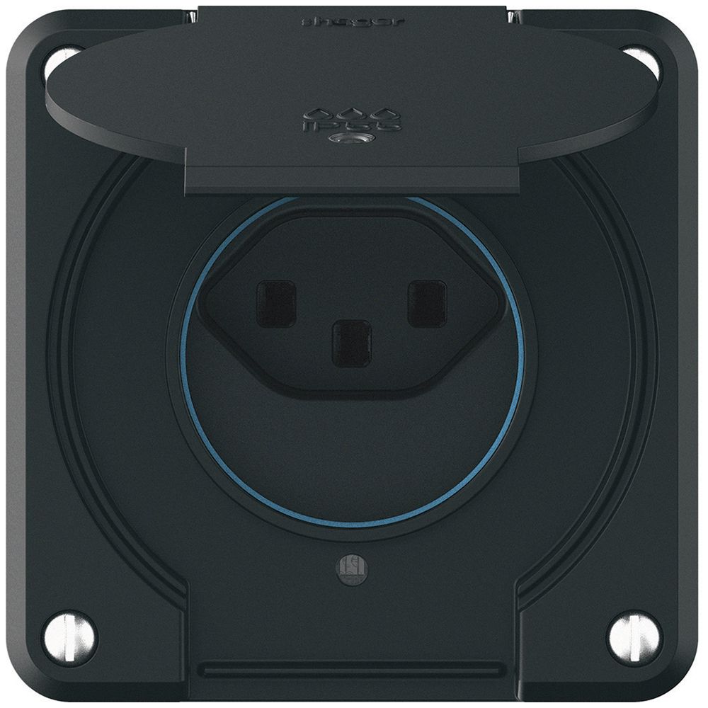 Prise robusto 1×type 23 lumineux IP55 noir