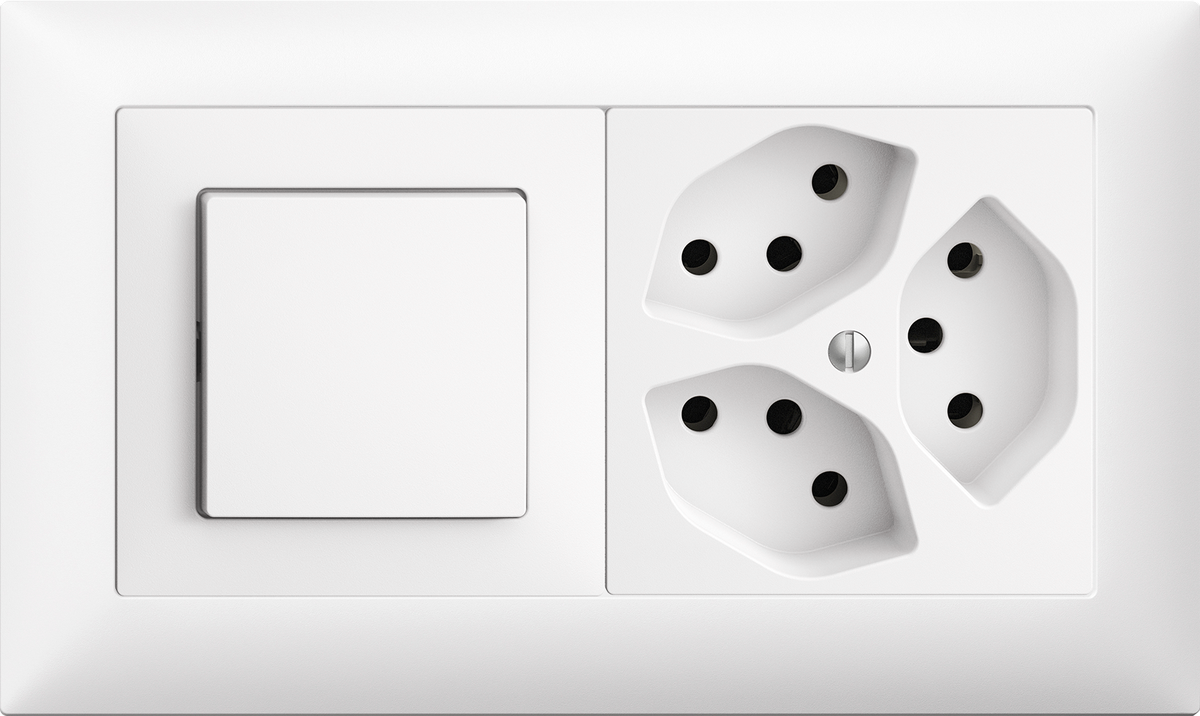 UP-Kombination Edue 1x2, Taster AR + Steckdose 3×T13 ws