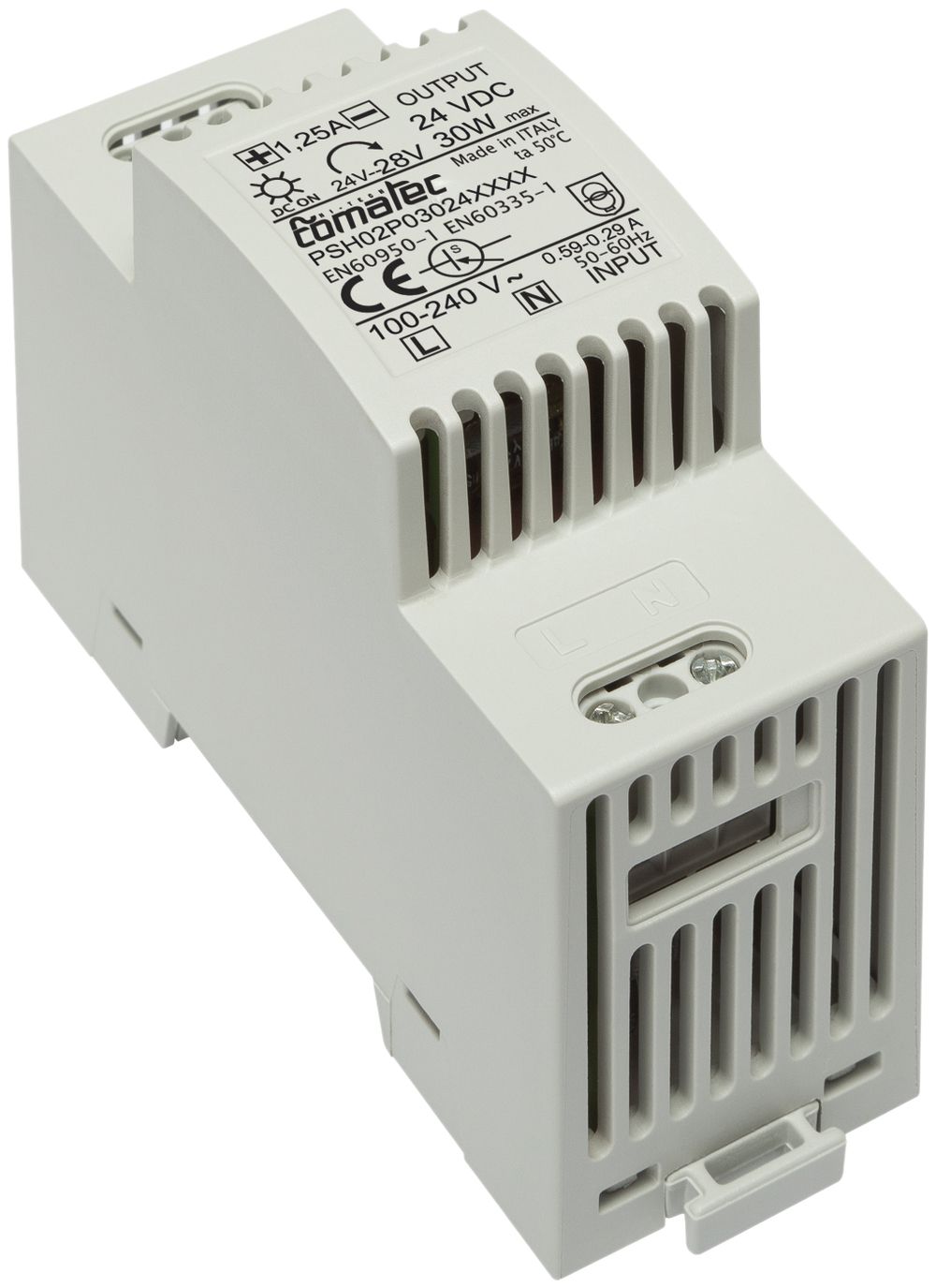 REG-Netzteil Comatec PSH02, IN: 100…240VAC, OUT: 24VDC/30W, stabilisiert, 2TE