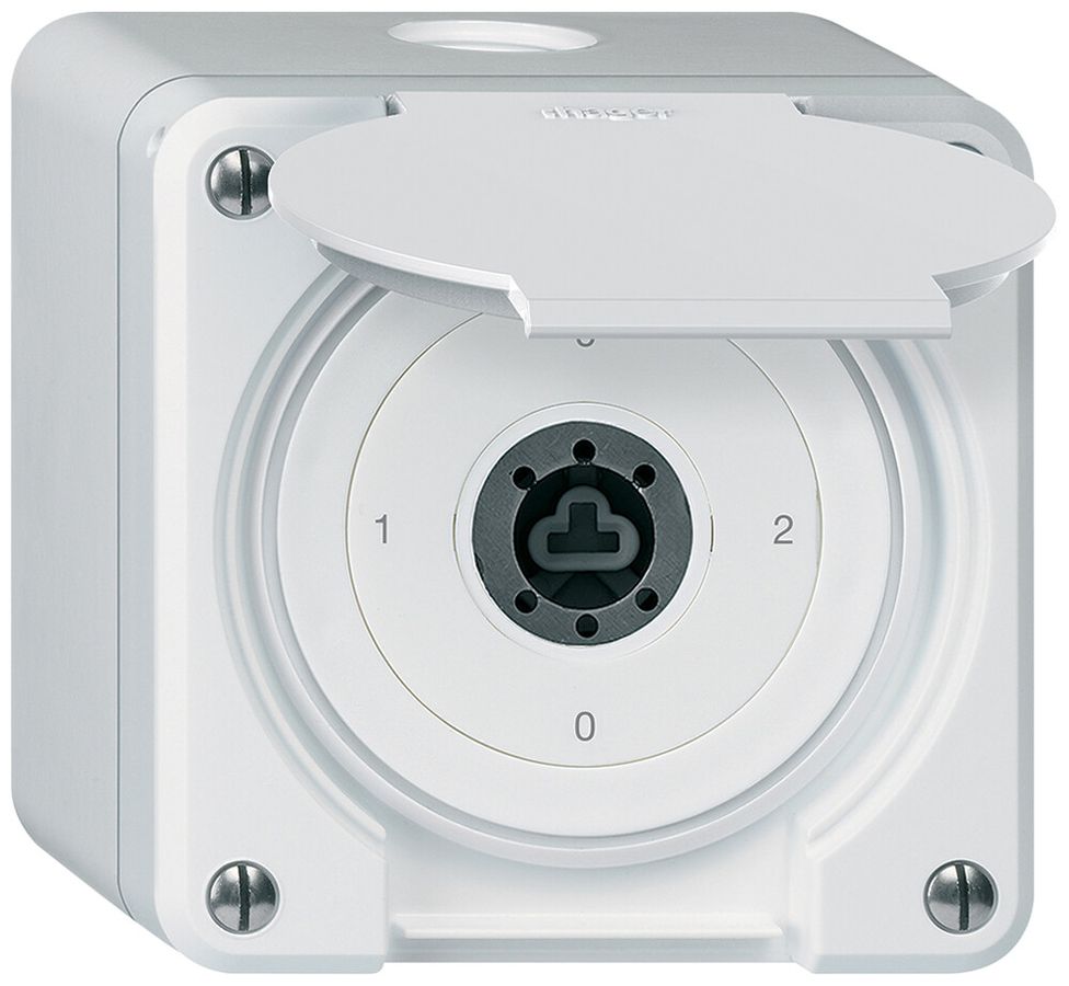 AP-Schlüsselschalter robusto IP55 mit Klappdeckel ohne Zylinder S2/1P weiss