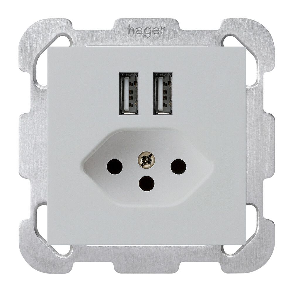 Presa INC 2×USB & T13 kallysto B 2400mA grigio chiaro