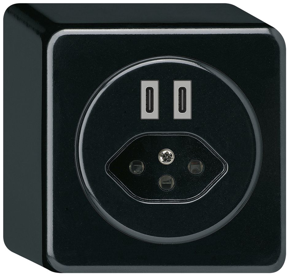 AP-USB-Ladesteckdose Hager basico C-C 20W+T13 5V 86×86mm schwarz