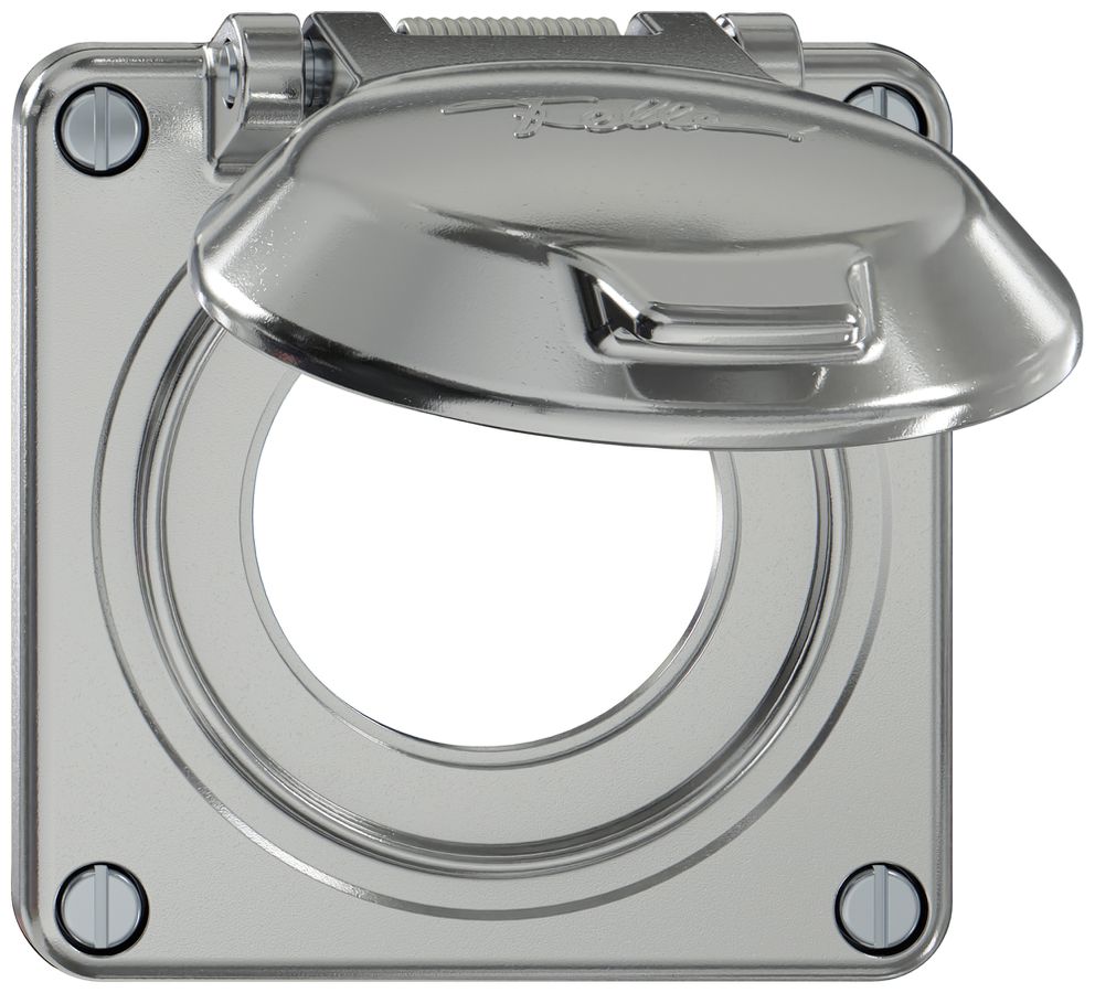 Oberteil ELEMENT SNAPFIX® mit Klappdeckel für SCHUKO-Steckdose alu